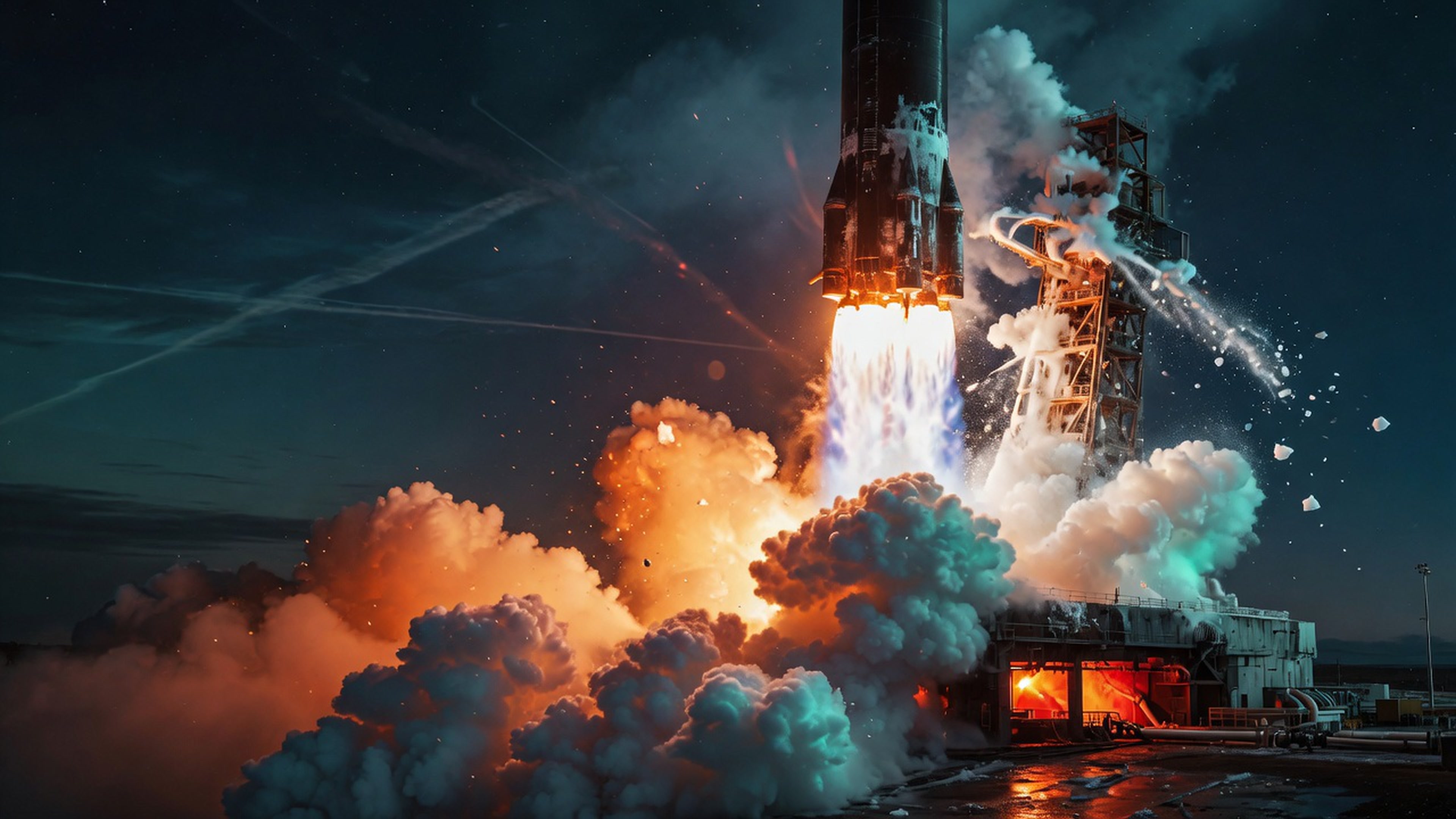 Rocket lifting off at night